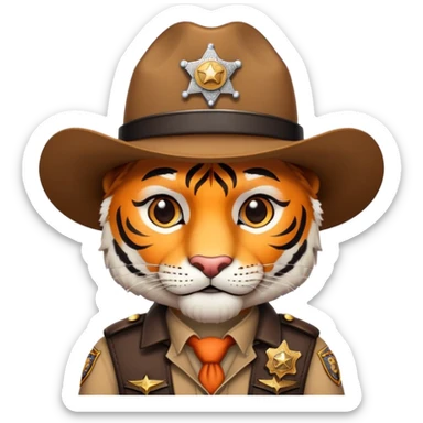 Wild west tiger sheriff with badge and hat sticker