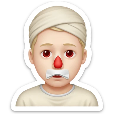 sick person with tissue on nose, fever and red nose. sticker