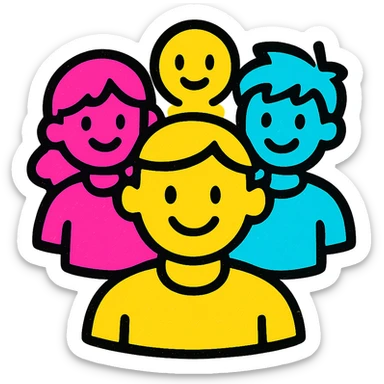 group of people, icon, flat color style, clean and professional sticker