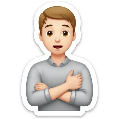 guy crossing arms holding neck sticking his tongue out  sticker