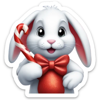 Bunny with candy cane red and white with red diamond in the sky sticker