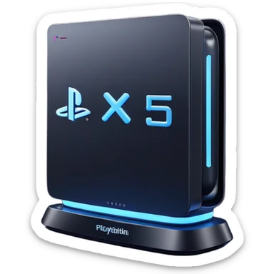 Clash of Clans aesthetic: Cinematic Playful PlayStation 5 Console Portrait Emoji, rendered in a 3D vector-style similar to standard emojis with minimal shading and bold, simplified shapes. A compact, distinct form with signature details, softly glowing with a cutting-edge console technology charm. Simplified yet unmistakably iconic, highly detailed and consistent, glowing with a soft radiance and high shine. Stylized with a touch of technological advancement and a soft glowing outline, capturing the essence of a beloved gaming relic with a friendly, playful manner! sticker