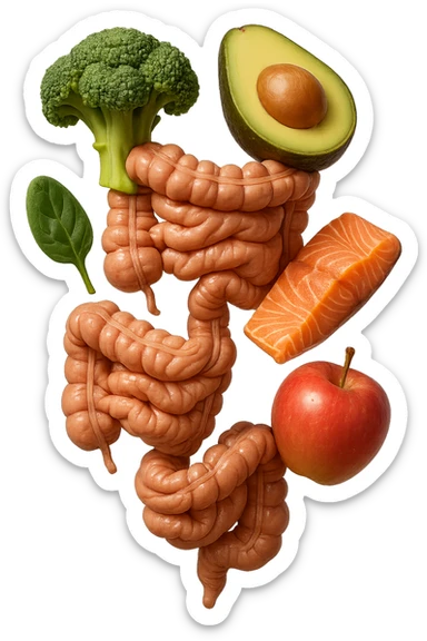 cibo sano fluttua in aria verticalmente stringendo piccoli colon umani, stile emoji iphone, iperrealistico 4k sticker