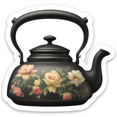 Vintage kettle with flower design sticker