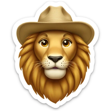 A sweet lion wearing a safari hat sticker
