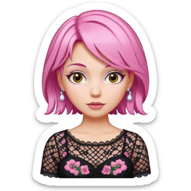 pink haired woman with lace patterned top sticker
