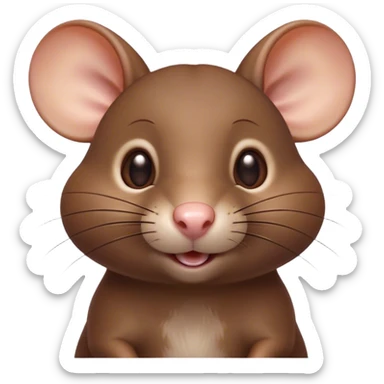 Cinematic Cute Brown Rat Portrait Emoji, Head tilted playfully and inquisitively, with a compact, nimble build and a glossy brown coat accentuated by a twitching nose and round, sparkling eyes full of curiosity, Simplified yet irresistibly adorable features, highly detailed, glowing with a warm, friendly glow, high shine, affectionate and clever, stylized with a touch of urban whimsy, soft glowing outline, capturing the essence of a mischievous yet loving rat that feels like it could dart out of the screen into your arms! sticker