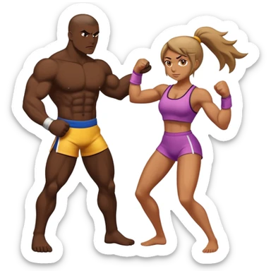 Tan girl fighting a dark guy, full body  sticker