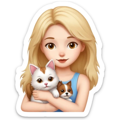 Girl holding a cat and a dog sticker