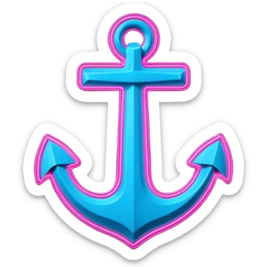 A neon futuristic cyberpunk anchor line drawing, that would be made of neon tubing on a sign sticker