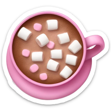 A cup of hot cocoa with marshmallows in a cute pink cup sticker