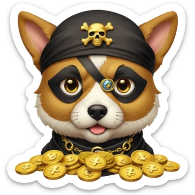 i want to create a dog like from cyberpunk with one eye, a pirate one and he looks greedy with golden coins sticker