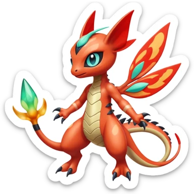 Splash-patterned emotional sparky sparky boom boom painful Meloetta-Guilmom-Salandit-Celebi-Pokémon-Fakémon-fusion-hybrid-creature sticker