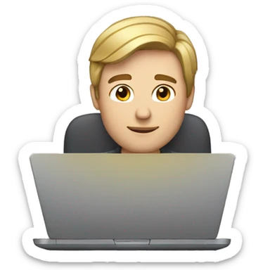 Man with brown hair and blonde highlights working on laptop sticker