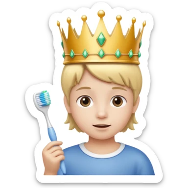 Creat an emoji for child with wearing crown holding toothbrush sticker