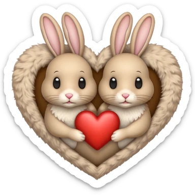 beige heart with rabbits sticker
