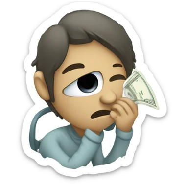 crying and Wiping tears with hundred dollar bill sticker