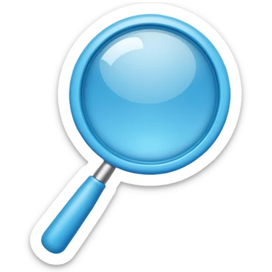 3D blue magnifying glass emoji, smooth rounded shape, glossy plastic, soft gradient, minimal emoji style, clean background sticker