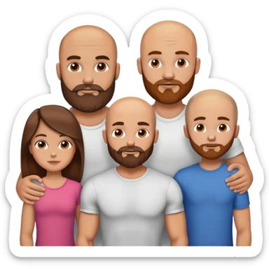 Muscular Bald beard men with his young wife long brown hair and 3 sons sticker