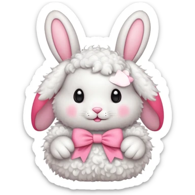 curly white bunny with pink bow sticker