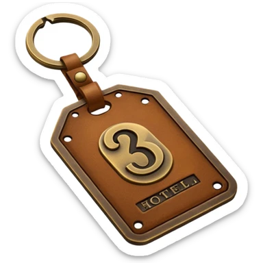 antique brass hotel key with large  leather room number tag sticker