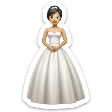 "An Asian girl wearing a wedding dress, standing and looking happy." sticker