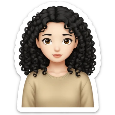 Beautiful girl,Black hair, curly long hair,Black eyes,Chinese, beige sweater  sticker