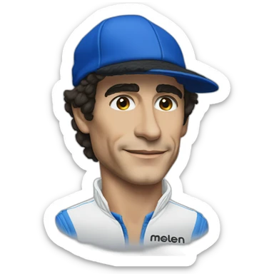 Ayrton Senna with his blue hat and mclaren overall sticker