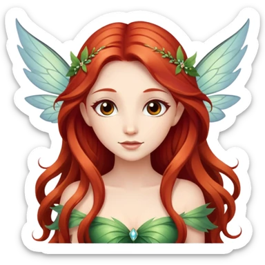 Une magnifique fée avec de belles ailes avec de très long cheveux roux et elle est élégante et des yeux marrons  sticker