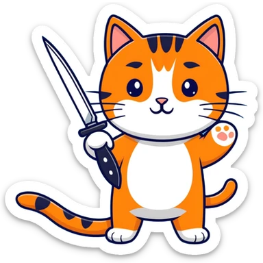 Orange cat holding a knife sticker