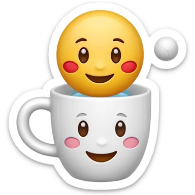 Cute 3D cartoon emoji style sticker of a cup and ball game, glossy plastic texture, soft lighting, smooth shadows, playful expression, high detail, white outline sticker, transparent background” sticker