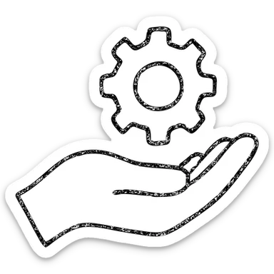 hand drawn outlined hand holding a cog icon sticker