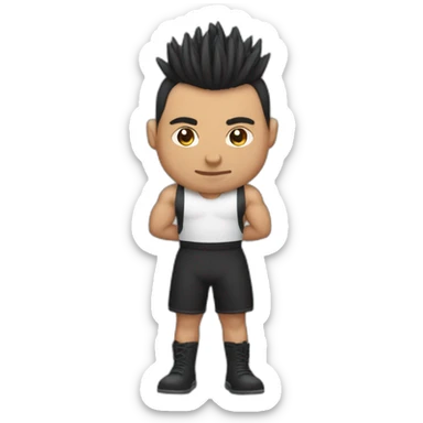 a beefy man with a black short mohawk sticker