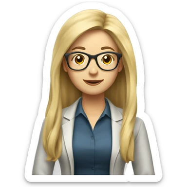 Woman teacher blonde long hair brown glasses with book sticker