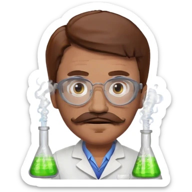 A mad scientist name Omni with a mustache and brown hair sticker