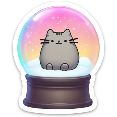 Kawaii rainbow neon pusheen snow globe  sticker