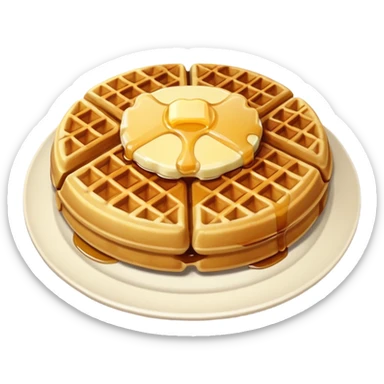 create a waffle on a plate with butter and maple syrup emoji sticker
