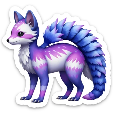  White with indigo-Violet-purple-pinkish-gradient markings beautiful handsome gorgeous aesthetic colorful vibrant Vernid-Trico-species-Fakemon-creature by LiLaiRa, 4 legs, 1 tail, random markings, (full body) sticker