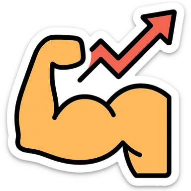 colored icon of a strong flexed arm with an upward and to the right graph arrow, symbolizing increasing strength sticker