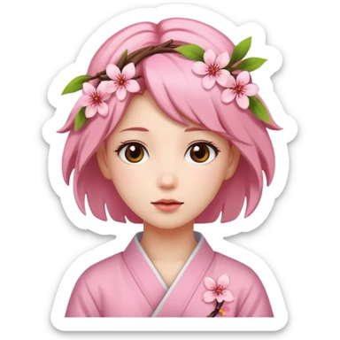 A girl with sakura flower on her hair sticker