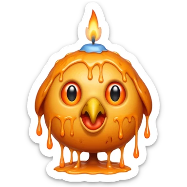 grotesque, round, turkey-like creature with a candle melting on its head. sticker