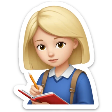 Girl writing on the notebook, side view. sticker