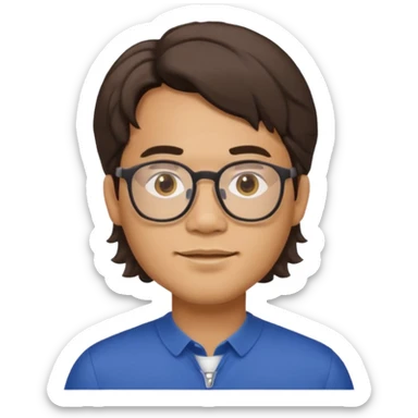 Filipino male, with goatie, wearing glasses, medium wavy length hair,  sticker