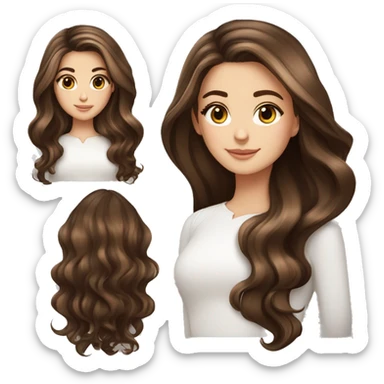 White girl brown eyes with very long length voluminous brown hair with brown highlights balayage spa sticker