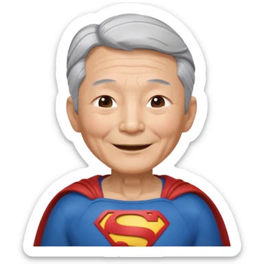Chinese elderly dressed as Superman laughing with closed eyes sticker