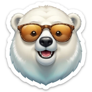 laughing polar bear headshot wearing a t-shirt and large multicolored extravagant glasses sticker