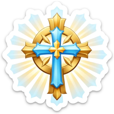 saint emblem with light blue cross and divine rays sticker