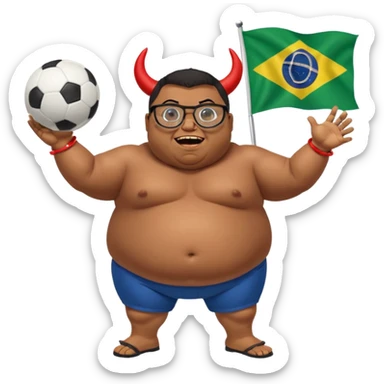 make an guy called pedro who is dancing with a football and playing brazzilian phonk and hee has glasses and is obese and make it look like hes listening to brazzilian phonk so it has a brazil flag and text saying phonk on it and give him demon laser eyes phonk demon tuff boii  sus phonk brazilo! sticker