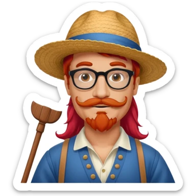 venice gondolier with long red hair, iconic hat, normal glassess and mustache sticker
