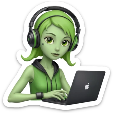 lady alien with ony gaming  laptop. sticker